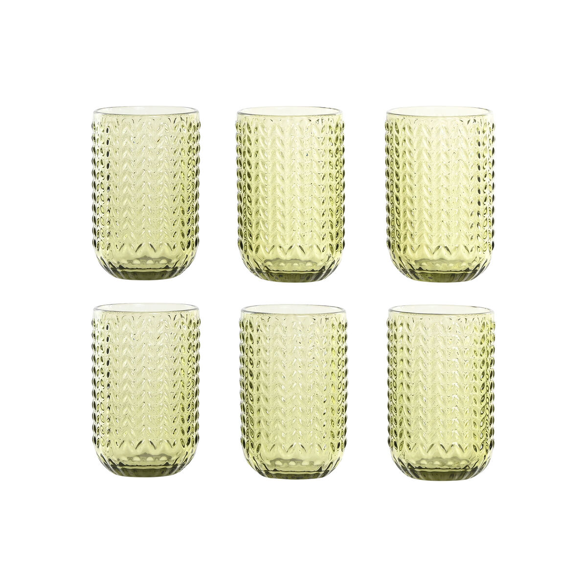 Set de Vasos Home ESPRIT Verde Cristal Con relieve 420 ml (6 Unidades)