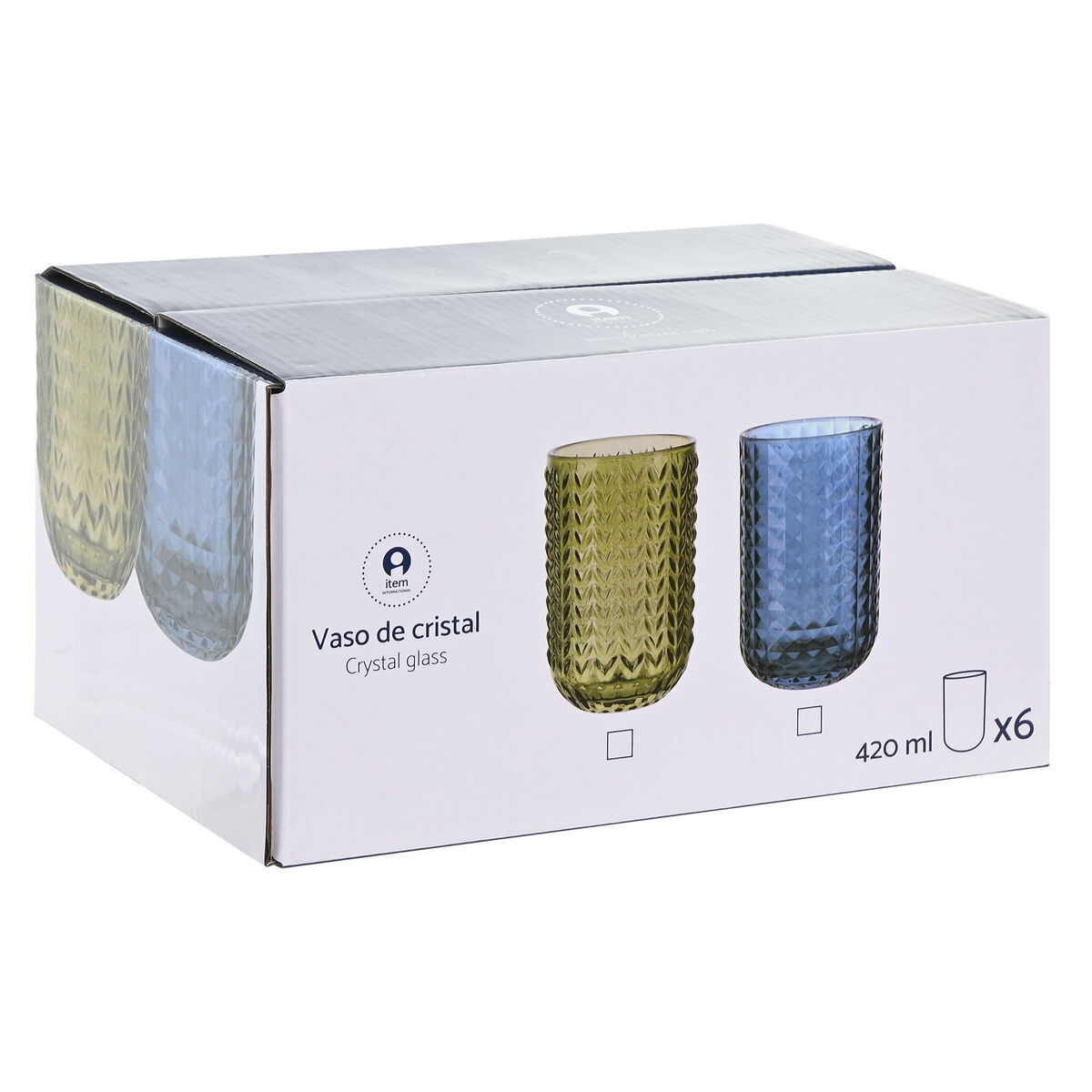 Set de Vasos Home ESPRIT Azul Cristal 420 ml (6 Unidades)