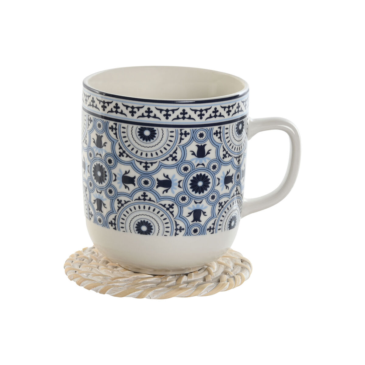 Posavasos Home ESPRIT Blanco Natural Bambú Ratán 12 x 12 x 6 cm