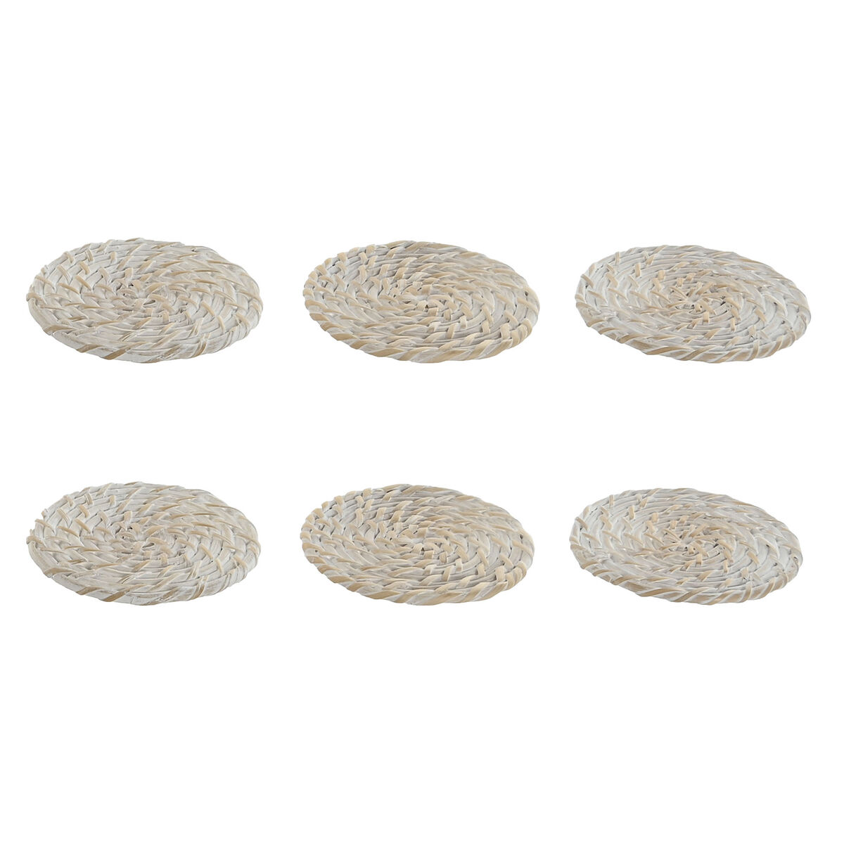 Posavasos Home ESPRIT Blanco Natural Bambú Ratán 12 x 12 x 6 cm