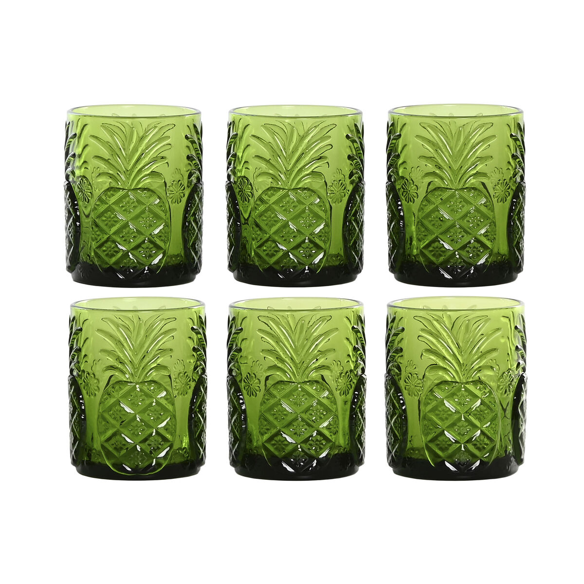 Set de Vasos Home ESPRIT Verde Cristal Con relieve 300 ml (6 Unidades)