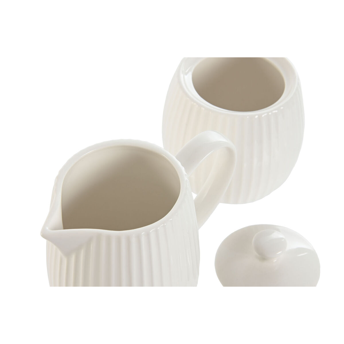 Lechera y azucarero Home ESPRIT Blanco Porcelana 250 ml 12 x 7,6 x 9 cm 2 Piezas