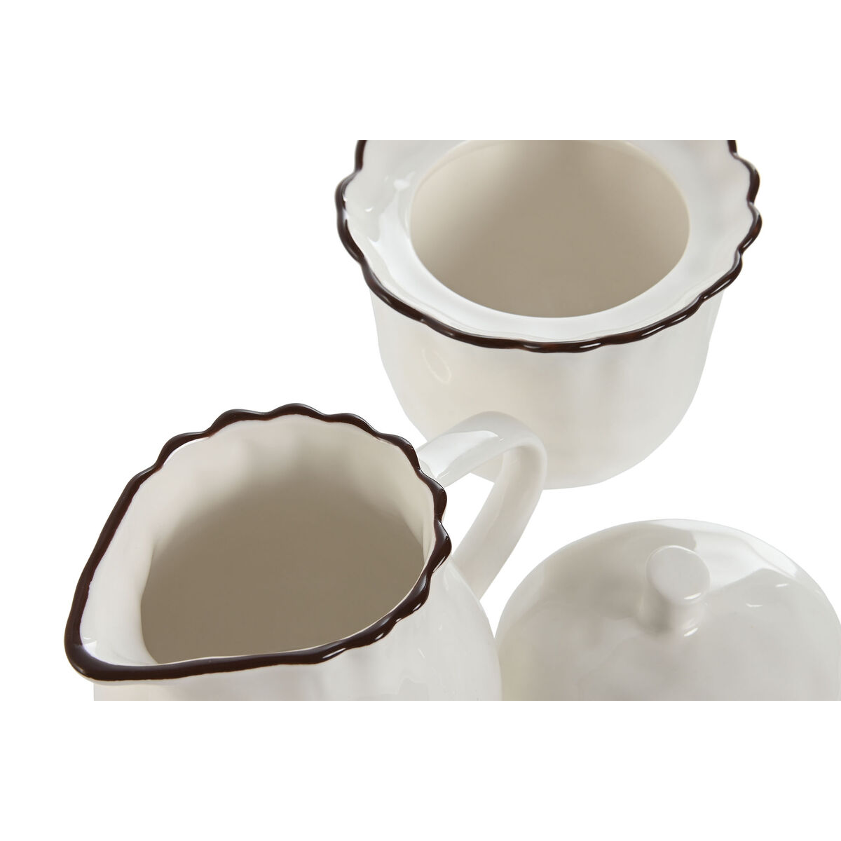 Lechera y azucarero Home ESPRIT Blanco Marrón Porcelana 250 ml 12 x 8,4 x 8 cm 2 Piezas