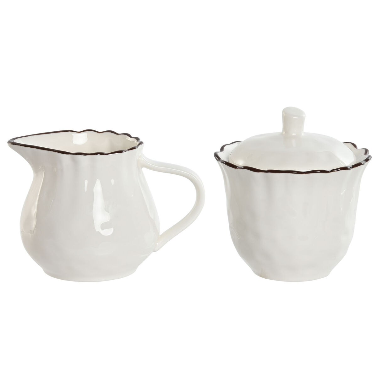 Lechera y azucarero Home ESPRIT Blanco Marrón Porcelana 250 ml 12 x 8,4 x 8 cm 2 Piezas