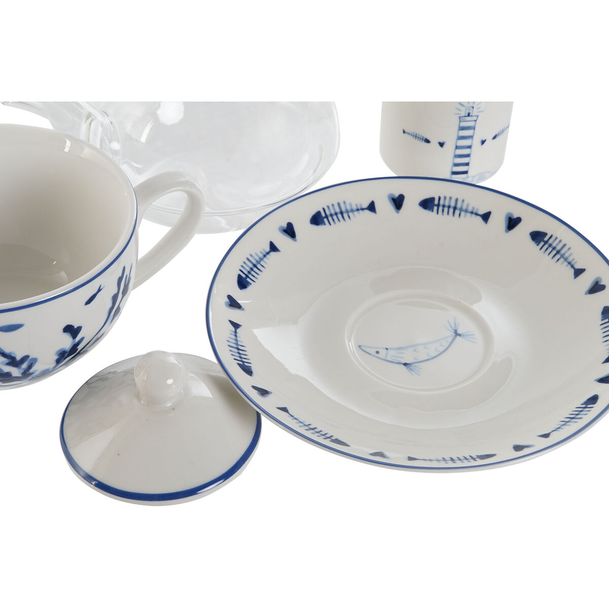 Tetera Home ESPRIT Azul Blanco Cristal Porcelana