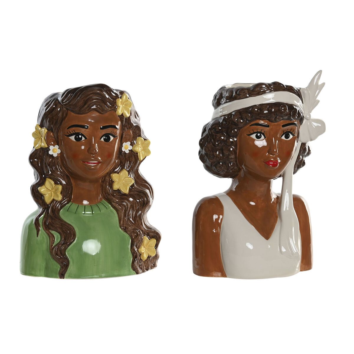 Macetero Home ESPRIT Blanco Verde Cerámica Urbano