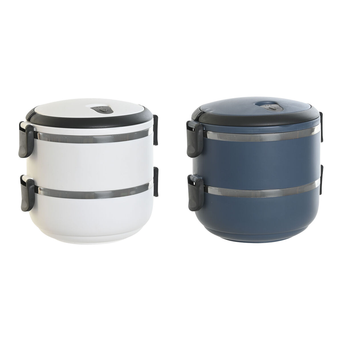 Fiambrera DKD Home Decor Azul Blanco Gris oscuro Acero Inoxidable Polipropileno 1,5 L (2 Unidades)