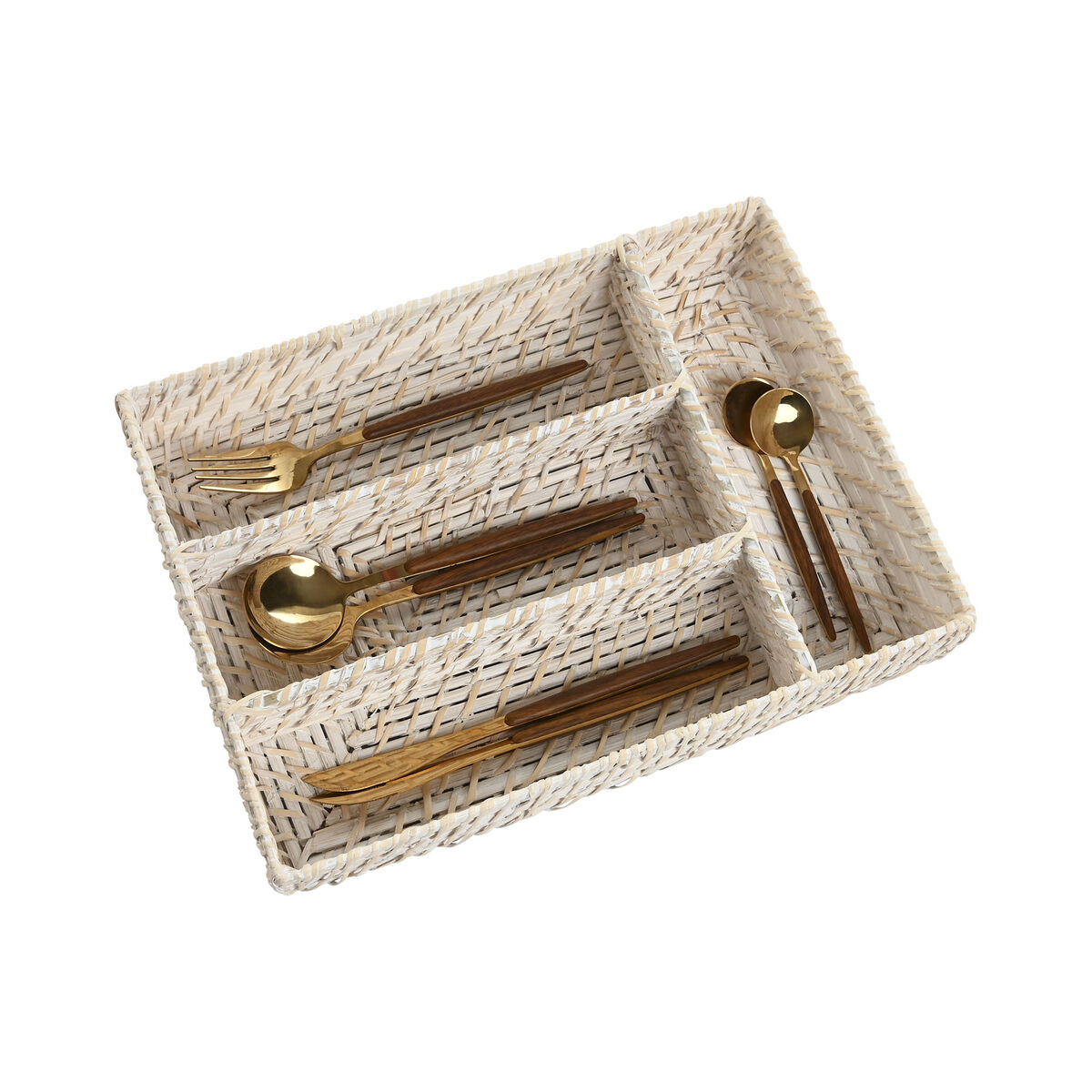 Organizador para Cubiertos Home ESPRIT Blanco Natural Bambú 34 x 24 x 6 cm