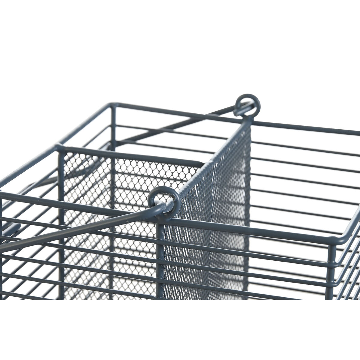 Cesto para cubiertos DKD Home Decor Azul Blanco Metal Madera de caucho 18 x 18 x 15 cm (2 Unidades)