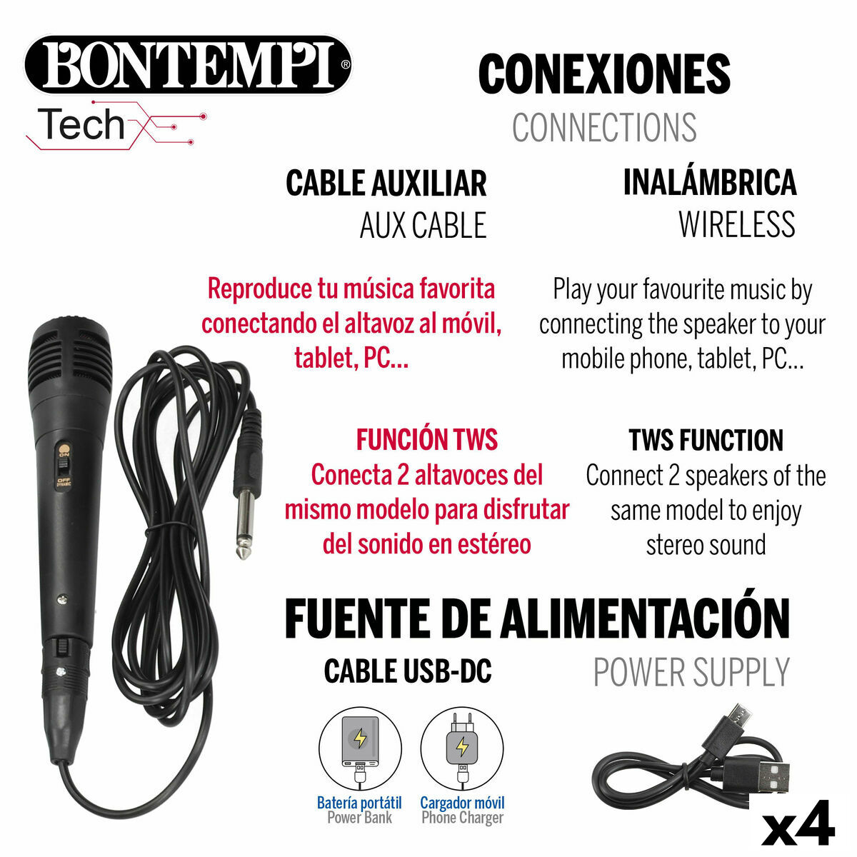 Altavoz con Micrófono Karaoke Bontempi 4 Unidades