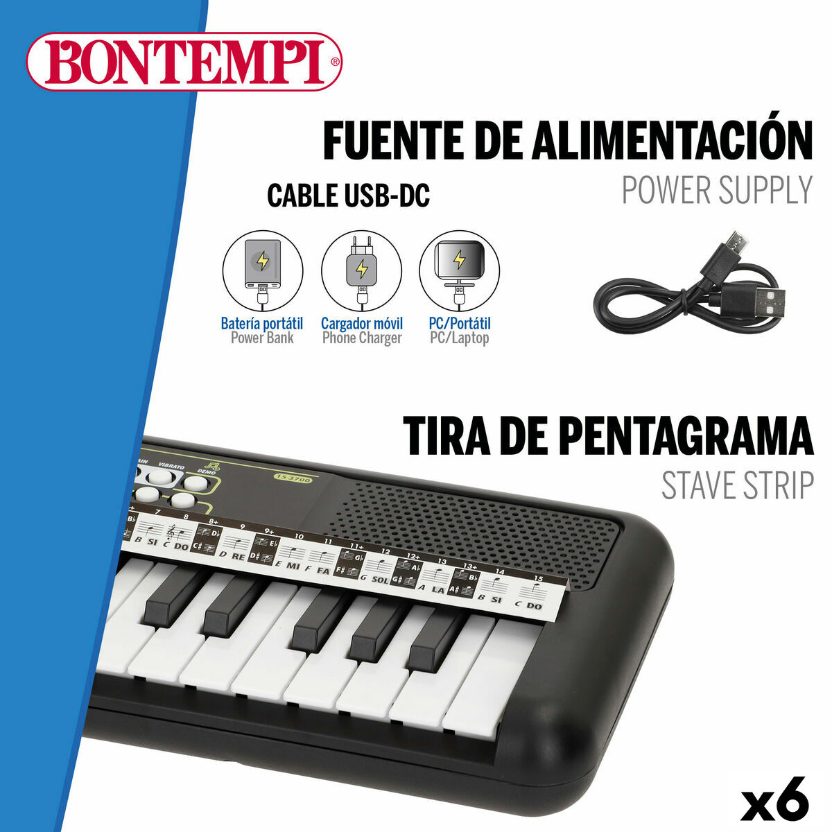 Teclado 37 Teclas Bontempi 42 x 4 x 15 cm (6 Unidades)