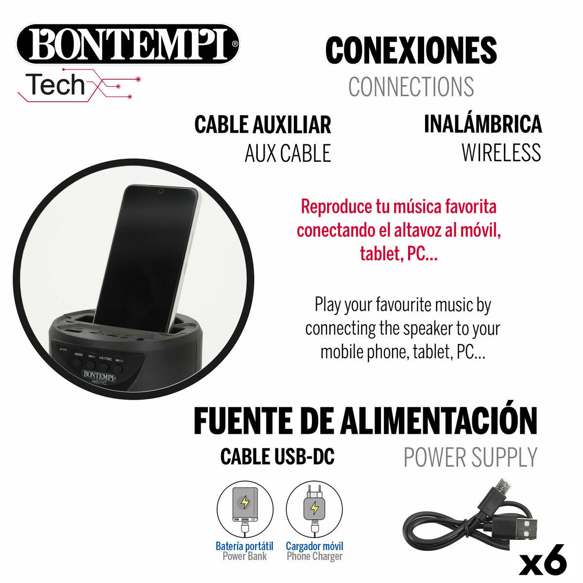 Altavoz con Micrófono Karaoke Bontempi 6 Unidades