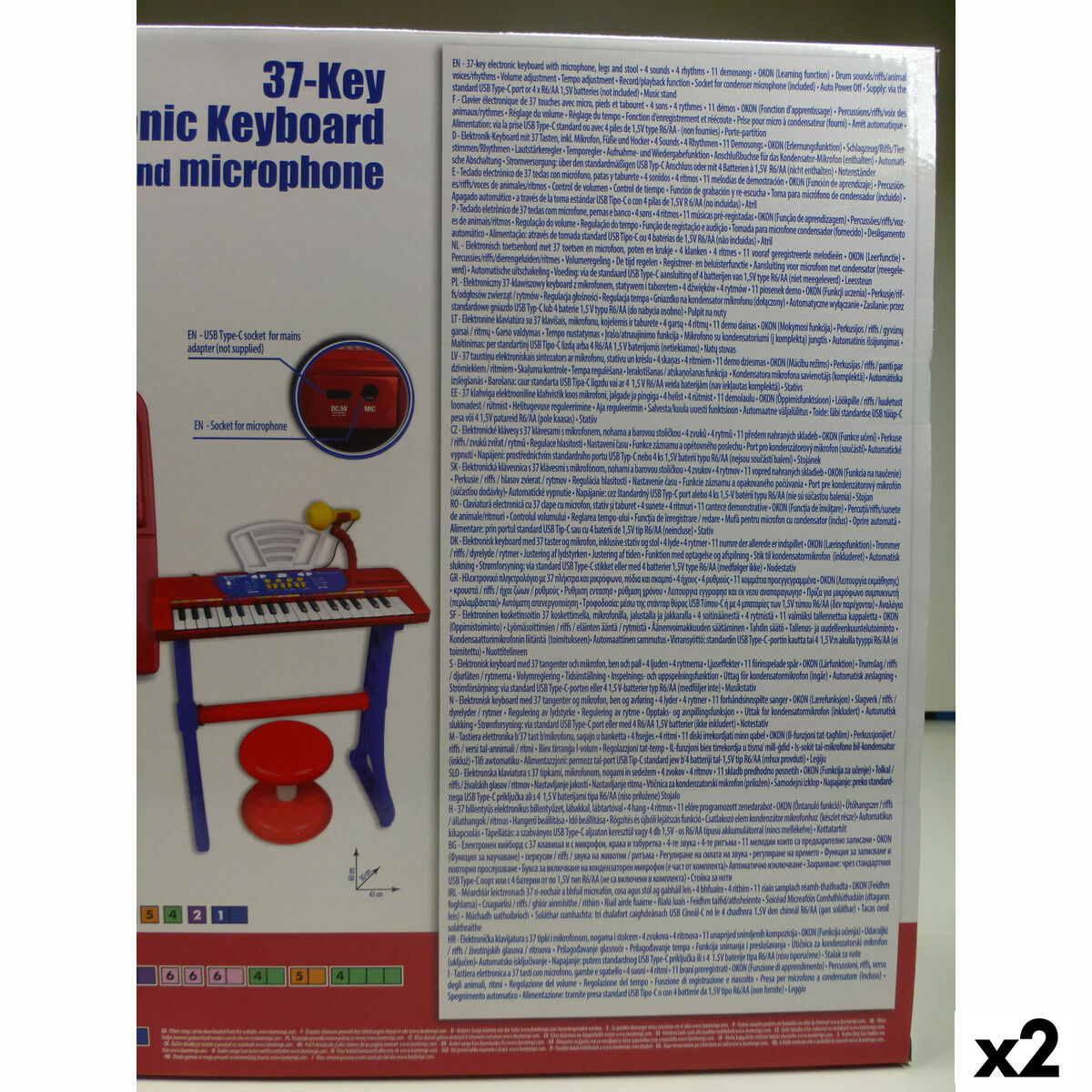 Teclado 37 Teclas Bontempi 43 x 56 x 23 cm (2 Unidades)