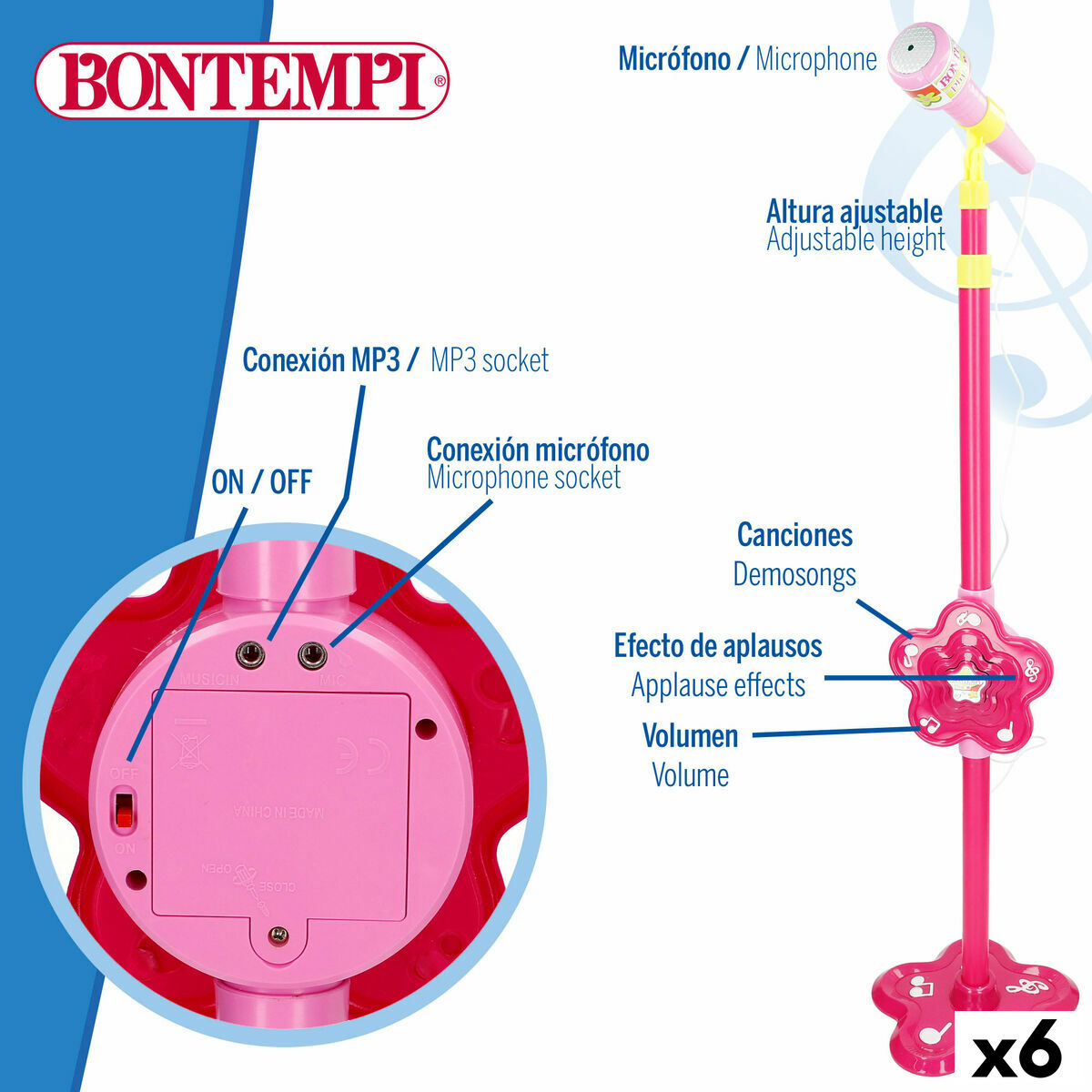 Micrófono de juguete Bontempi 20 x 105 x 20 cm (6 Unidades)