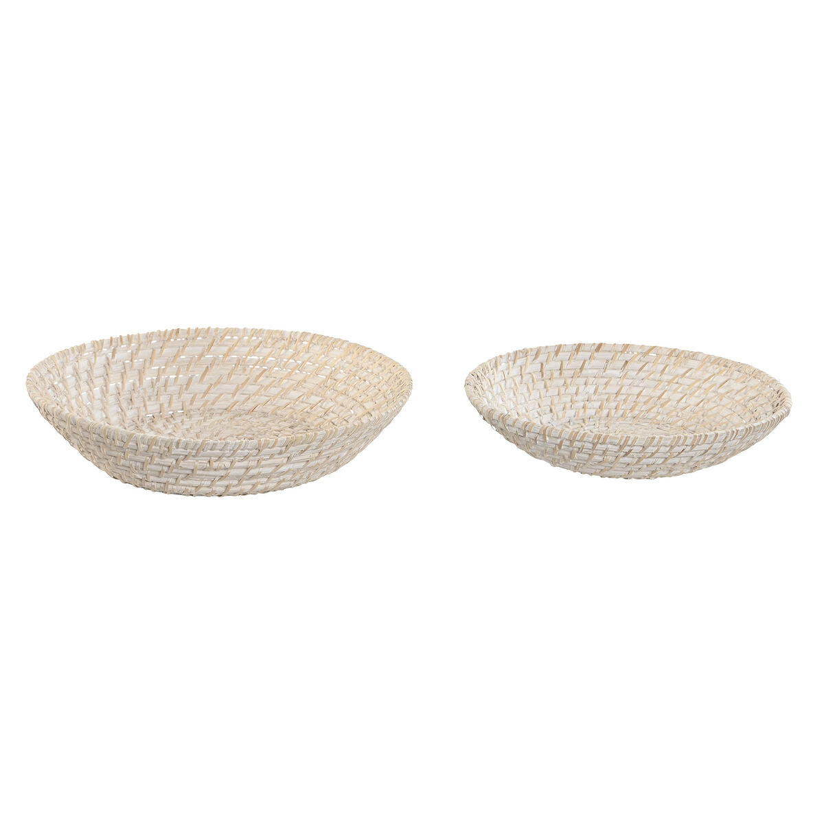 Centro de Mesa Home ESPRIT Blanco Natural Bambú Ratán 35 x 35 x 8 cm (2 Piezas)