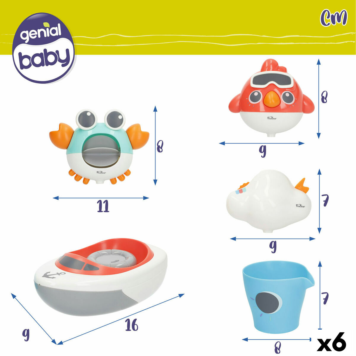 Juguete para el Baño Colorbaby 16 x 6,5 x 9 cm 6 Unidades