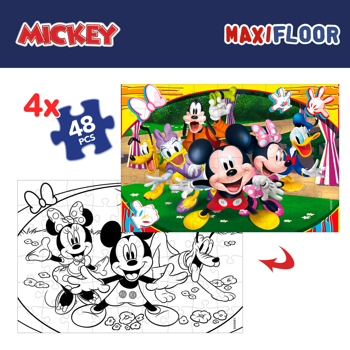 Set de 4 Puzzles Mickey Mouse 35 x 1,5 x 25 cm 48 Piezas (6 Unidades)