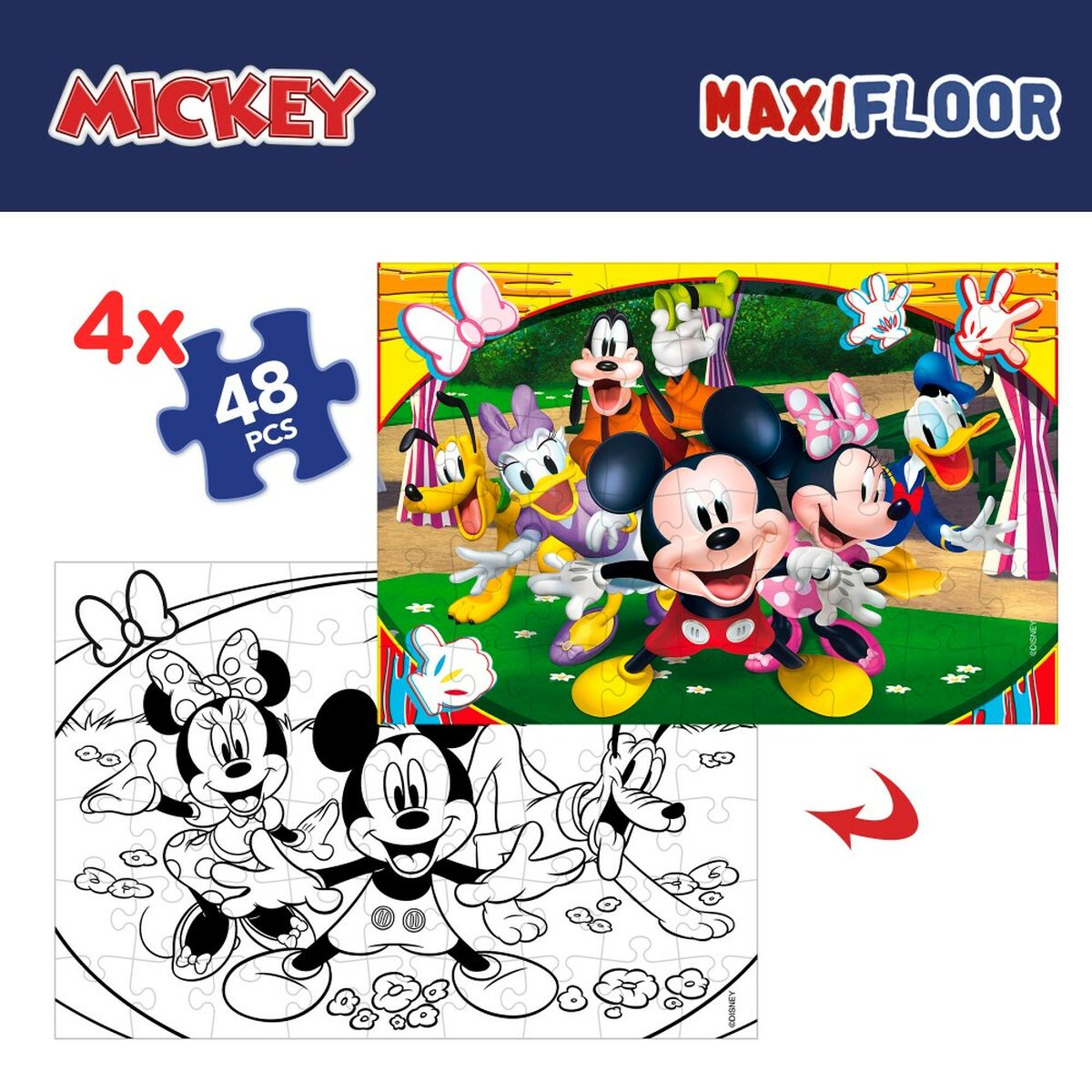 Set de 4 Puzzles Mickey Mouse 35 x 1,5 x 25 cm 48 Piezas (6 Unidades)