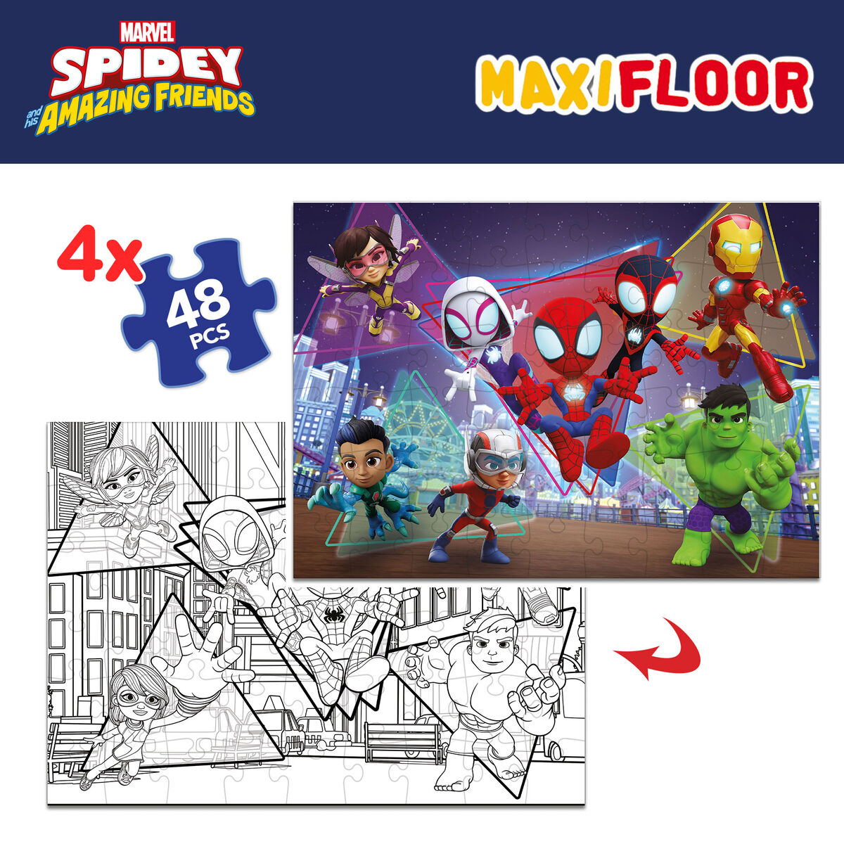 Set de 4 Puzzles Spidey 35 x 1,5 x 25 cm 48 Piezas (6 Unidades)
