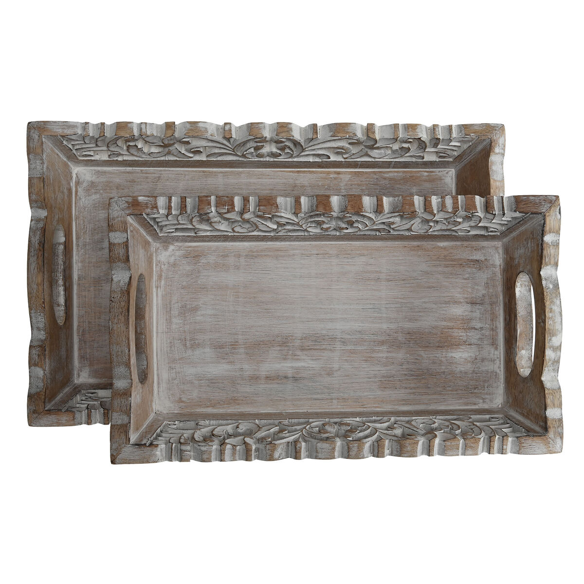 Juego de Bandejas Home ESPRIT Blanco Natural Madera de mango 40,5 x 25,5 x 6,5 cm (2 Unidades)