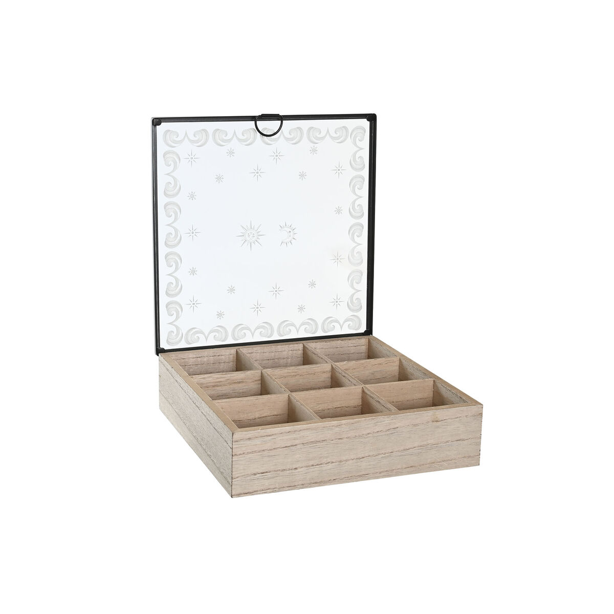 Caja para Infusiones DKD Home Decor Azul Blanco Negro Natural Metal Cristal Madera MDF 24 x 24 x 6,5 cm (2 Unidades)
