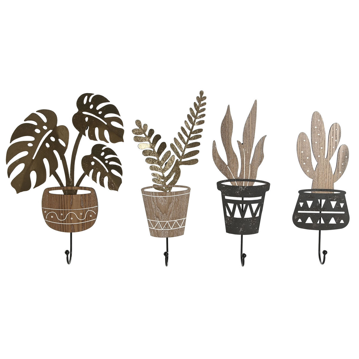 Perchero de Pared Home ESPRIT Natural Metal Madera MDF 16 x 4 x 30 cm (4 Unidades)