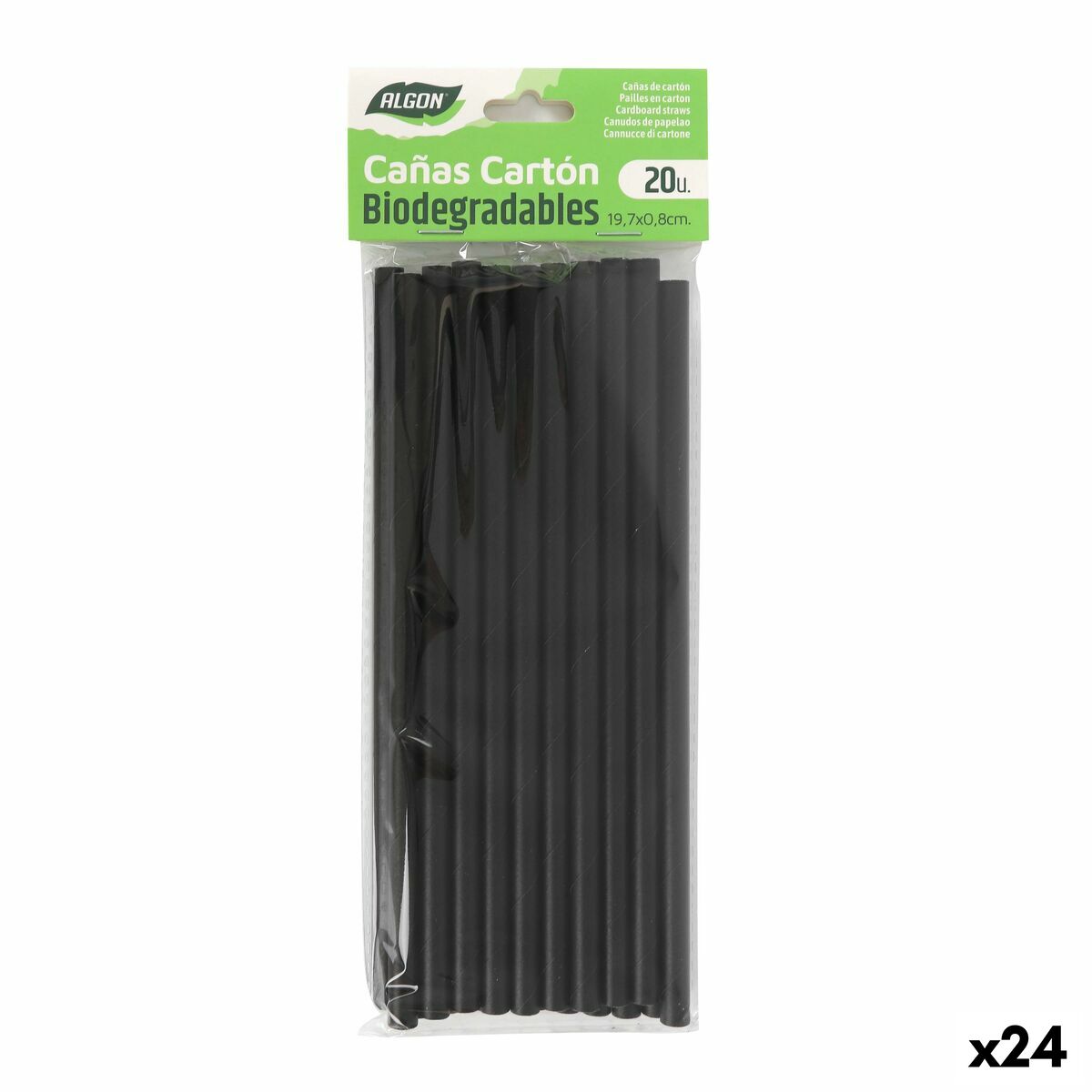 Pajita Reutilizable Algon Negro 19,7 x 0,8 cm 20 Piezas 24 Unidades