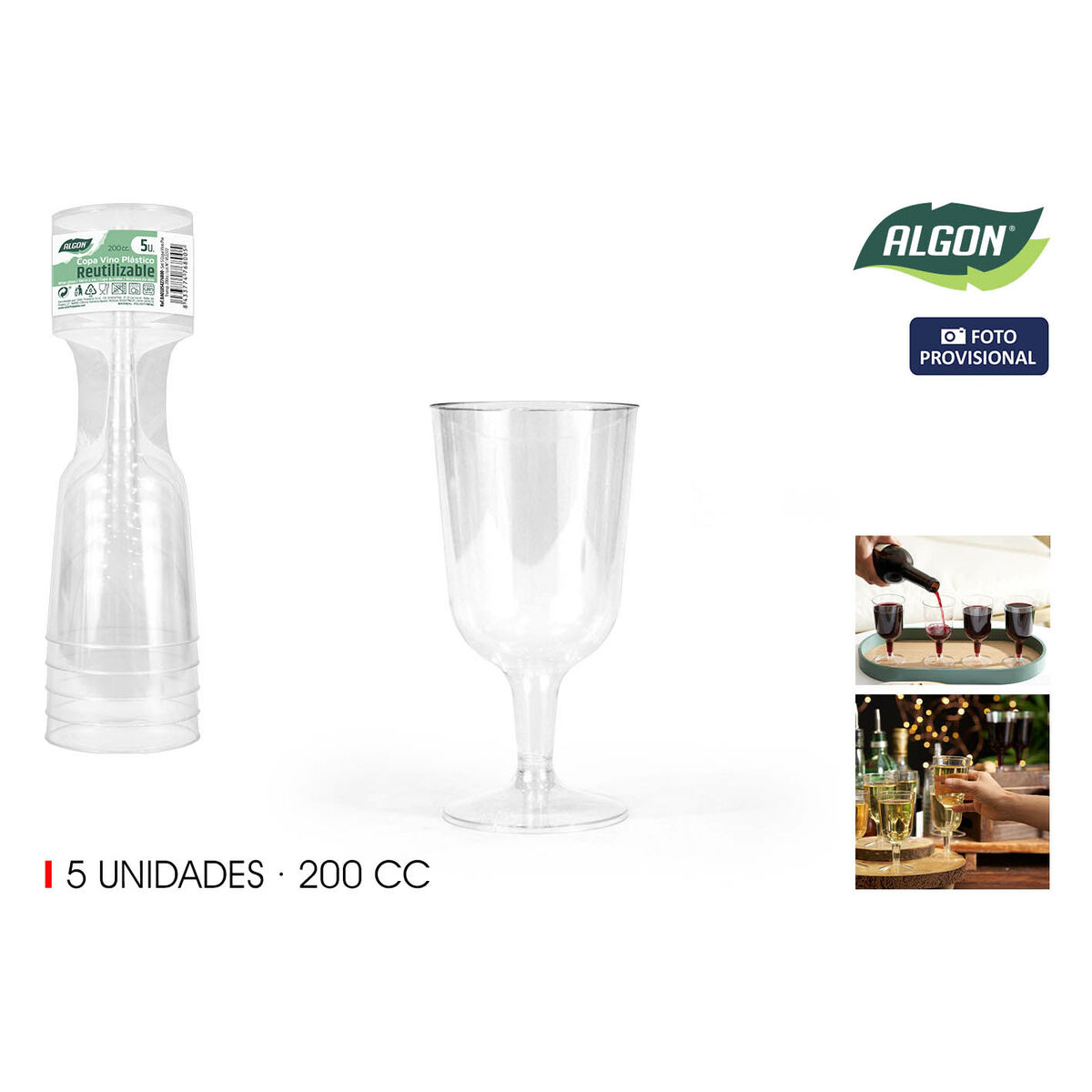 Copa de vino Algon 200 ml 5 Piezas (24 Unidades)