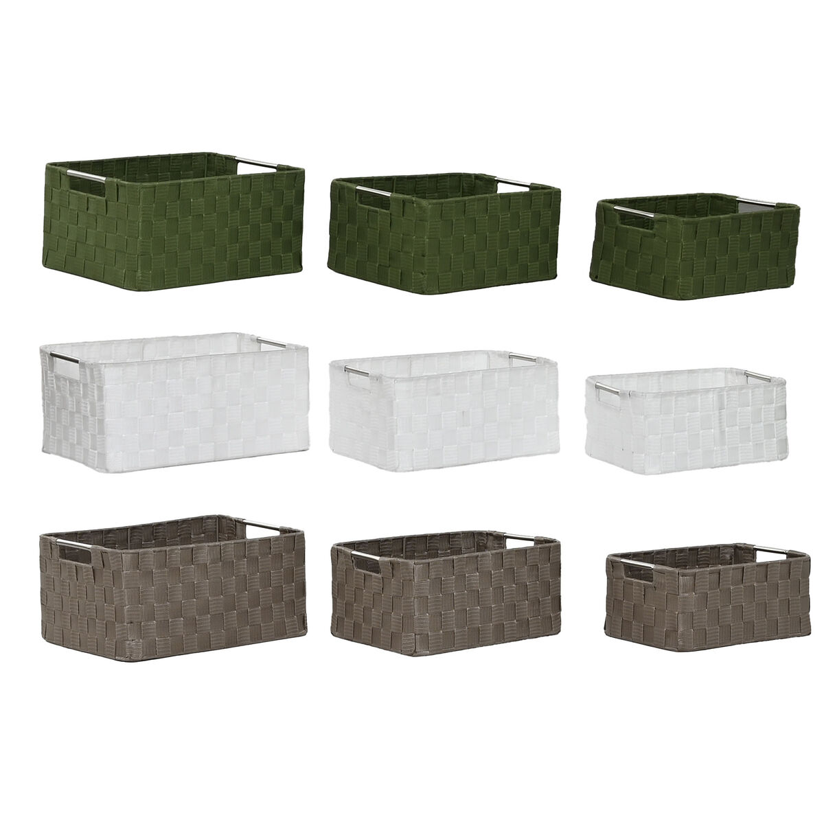 Juego de Cestas Home ESPRIT Verde Gris Crema Metal Polipropileno 38 x 28 x 17 cm 3 Piezas (3 Unidades)