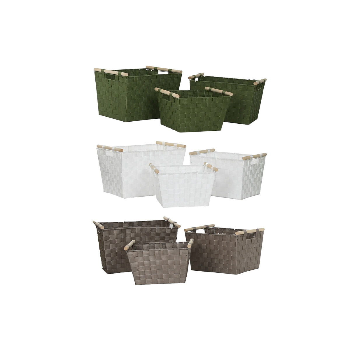 Juego de Cestas Home ESPRIT Verde Gris Crema Madera Polipropileno 43 x 30 x 30 cm 3 Piezas (3 Unidades)