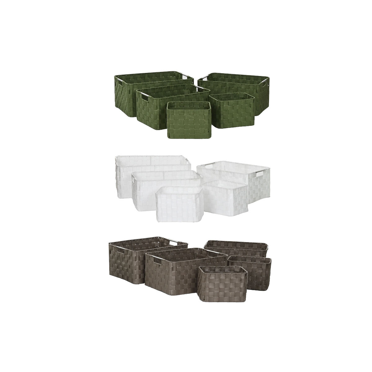 Juego de Cestas Home ESPRIT Verde Gris Crema Metal Polipropileno 44 x 32 x 20 cm (3 Unidades)