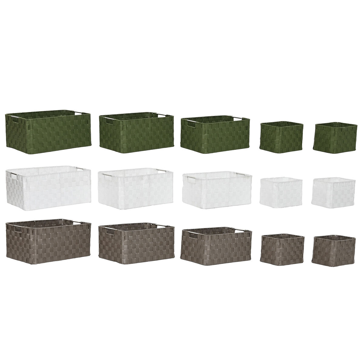 Juego de Cestas Home ESPRIT Verde Gris Crema Metal Polipropileno 44 x 32 x 20 cm (3 Unidades)