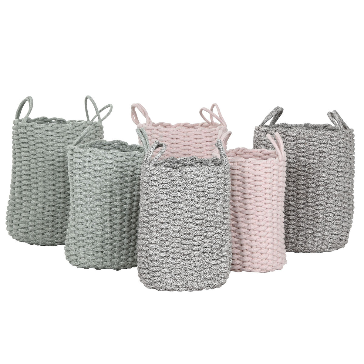 Juego de Cestas Home ESPRIT Verde Gris Rosa Cuerda 30 x 30 x 43 cm 2 Piezas (3 Unidades)