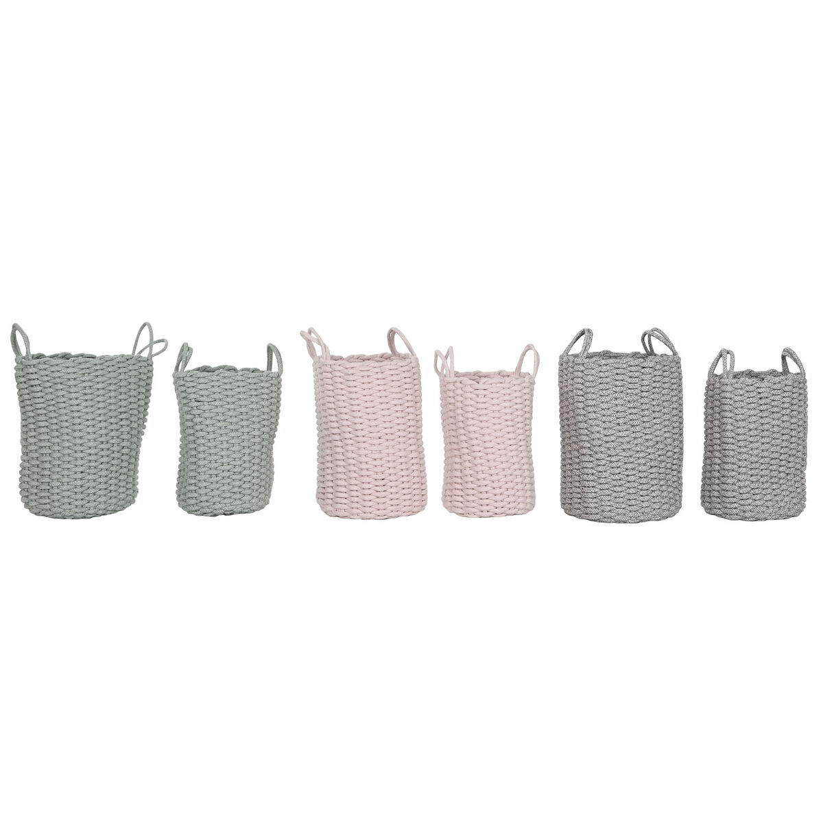 Juego de Cestas Home ESPRIT Verde Gris Rosa Cuerda 30 x 30 x 43 cm 2 Piezas (3 Unidades)