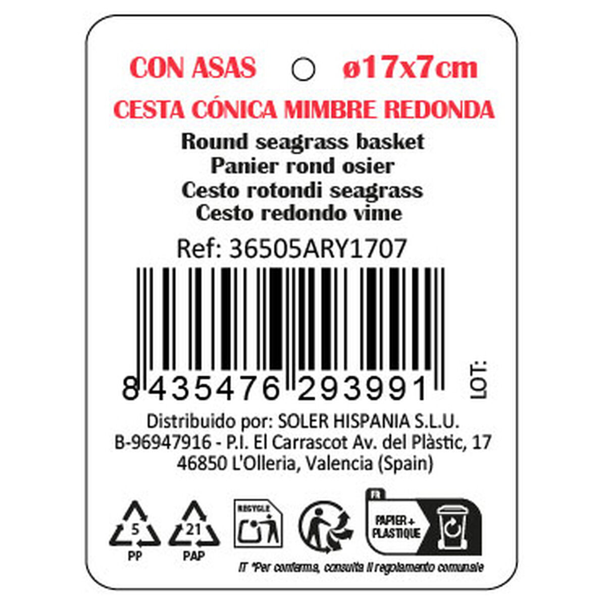 Caja de Almacenaje Privilege Privilege Mimbre ø 17 x 7 cm (18 Unidades)