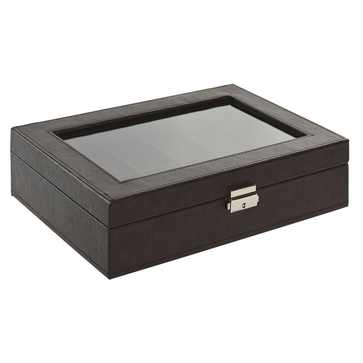 Caja-Joyero Home ESPRIT Marrón oscuro Poliuretano Cristal Acero Madera MDF 30 x 20 x 8 cm