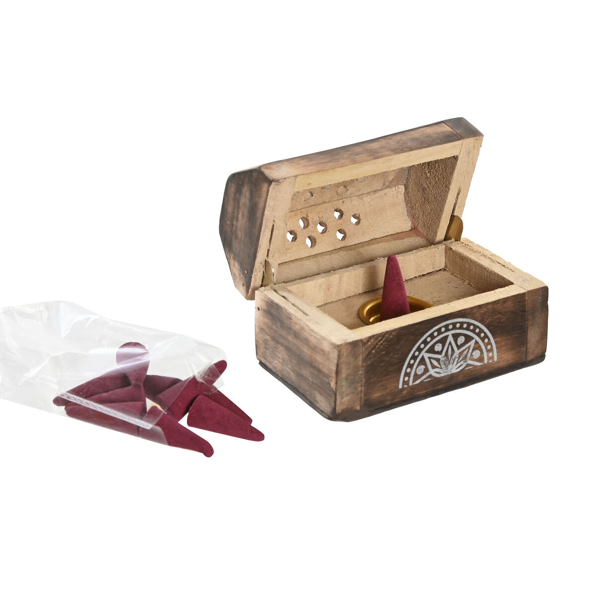 Quemador de esencias Home ESPRIT Madera de mango Mandala Indio 9,5 x 5,5 x 6 cm Incienso (6 Unidades) (10 Unidades)