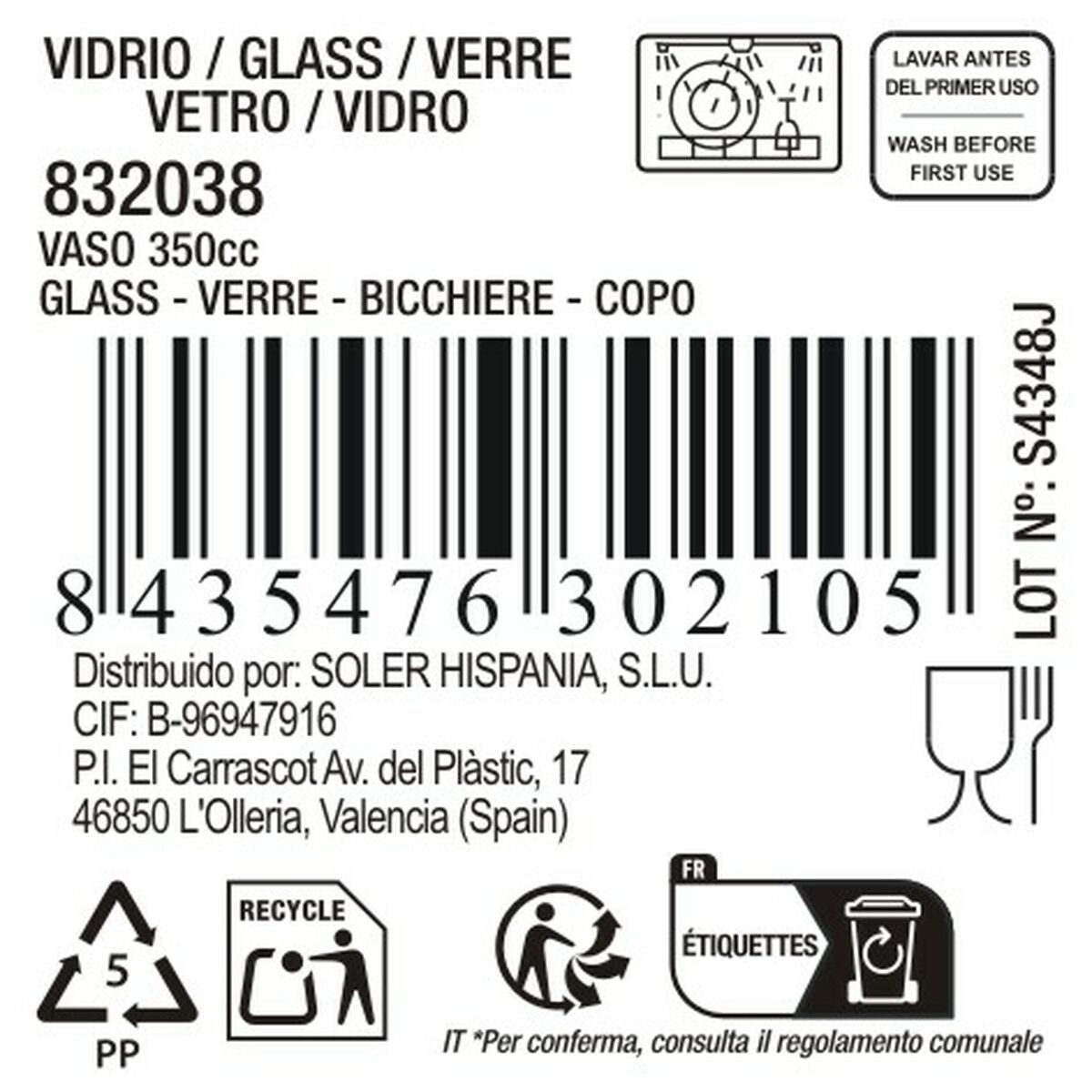 Vaso de agua La Mediterránea Vortice (48 Unidades)