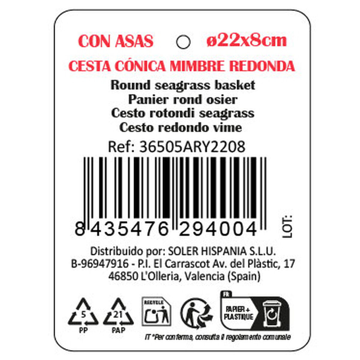 Caja de Almacenaje Privilege Mimbre ø 22 x 8 cm (12 Unidades)