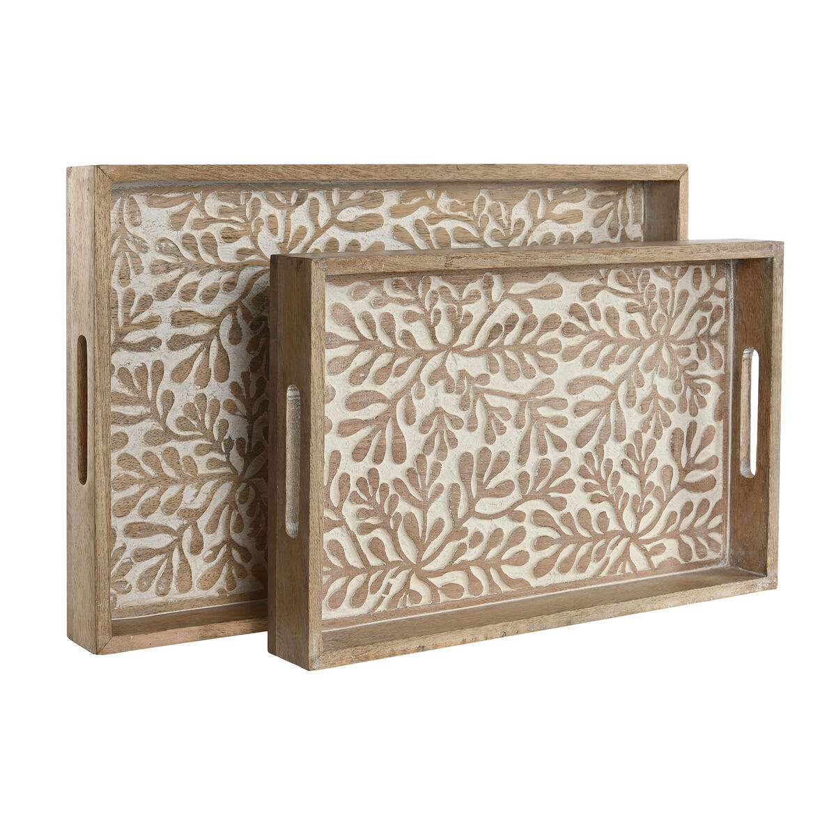 Juego de Bandejas Home ESPRIT Blanco Natural Madera de mango Madera MDF 44 x 29 x 5 cm (2 Unidades)