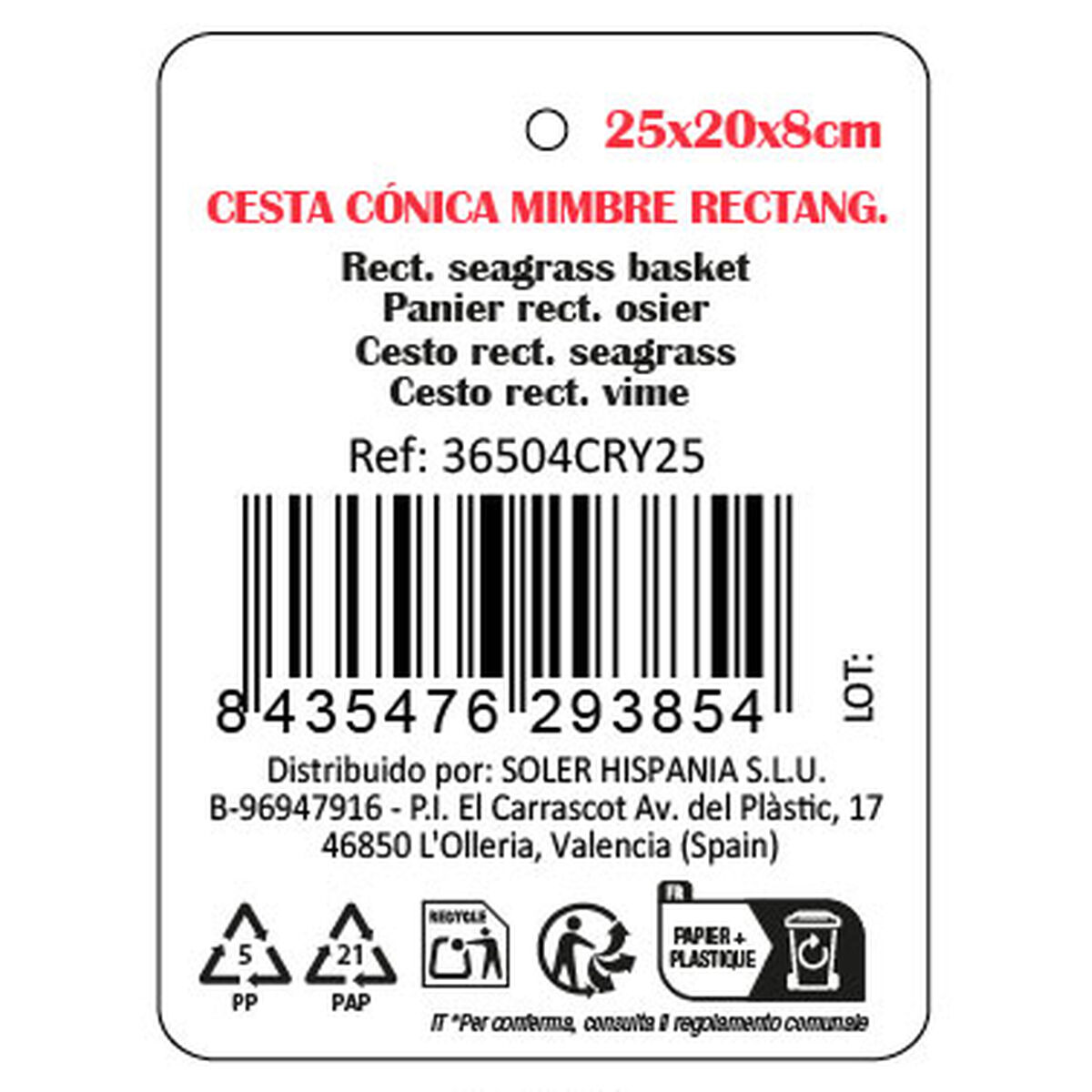 Caja de Almacenaje Privilege Privilege Mimbre Rectangular 25 x 20 x 8 cm (12 Unidades)