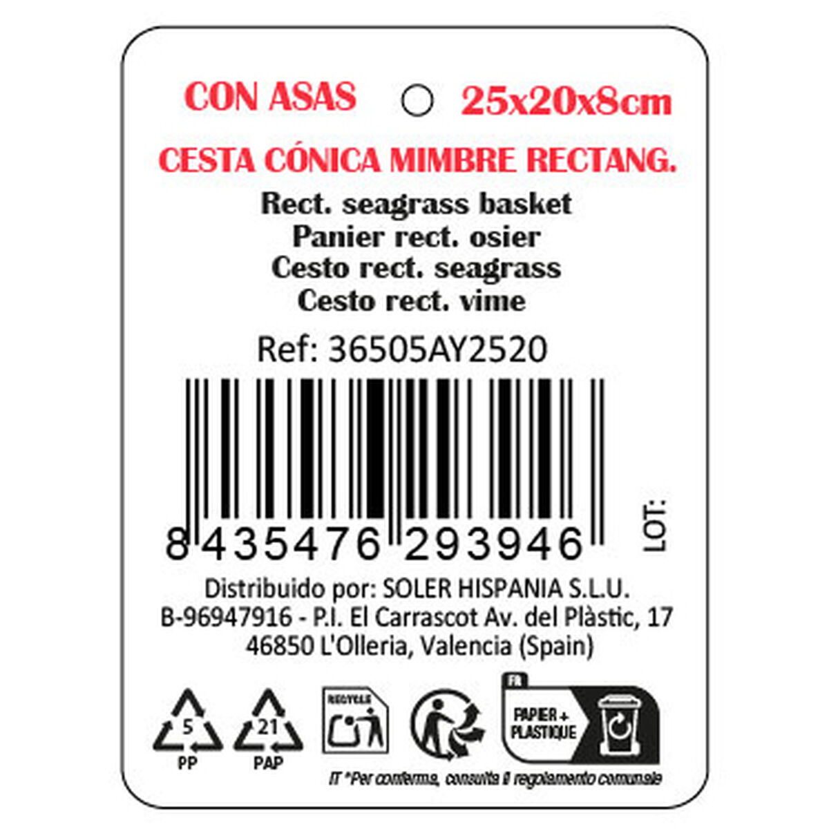 Caja de Almacenaje Privilege Mimbre 25 x 20 x 8 cm (12 Unidades)