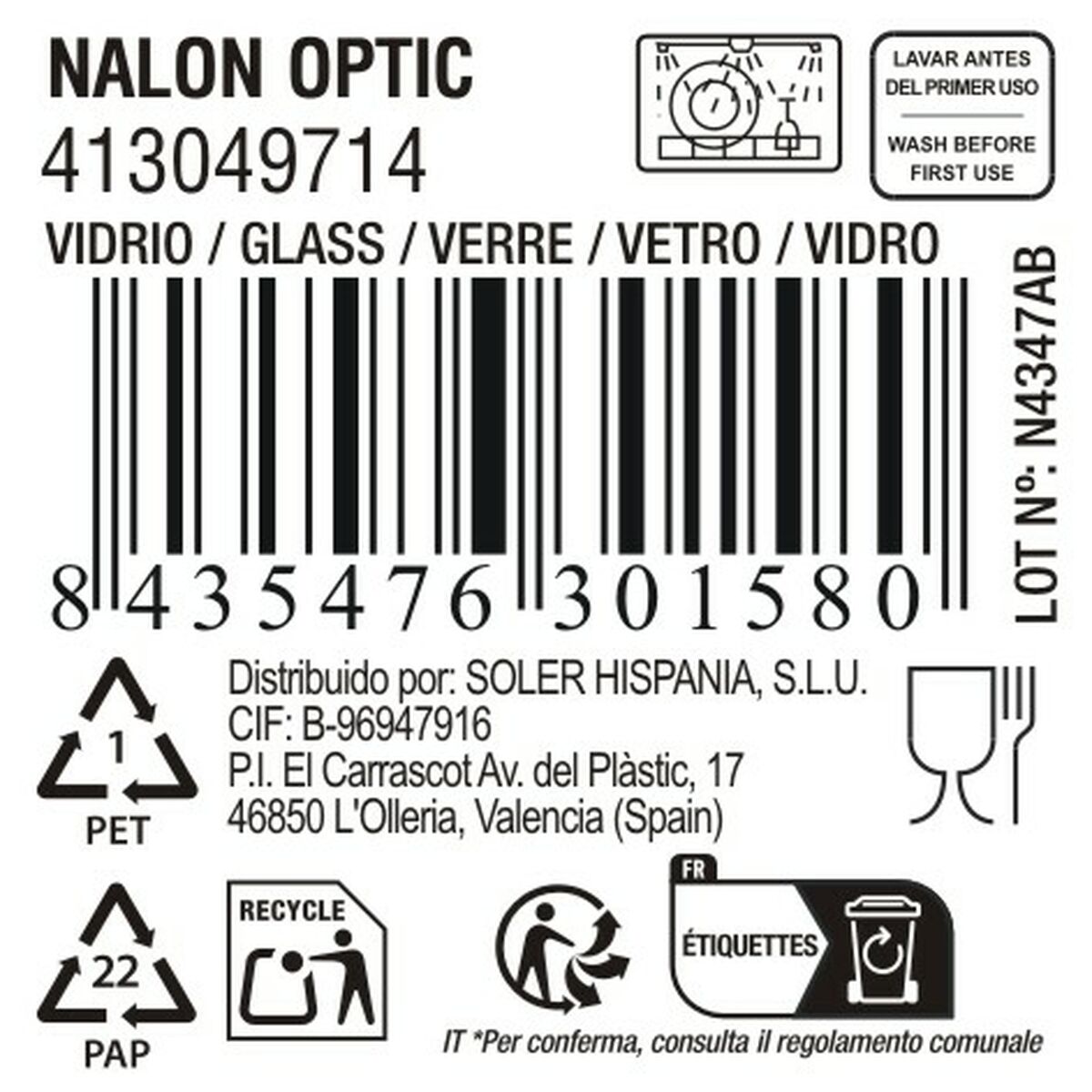 Vaso de agua La Mediterránea Nalon optic (36 Unidades)