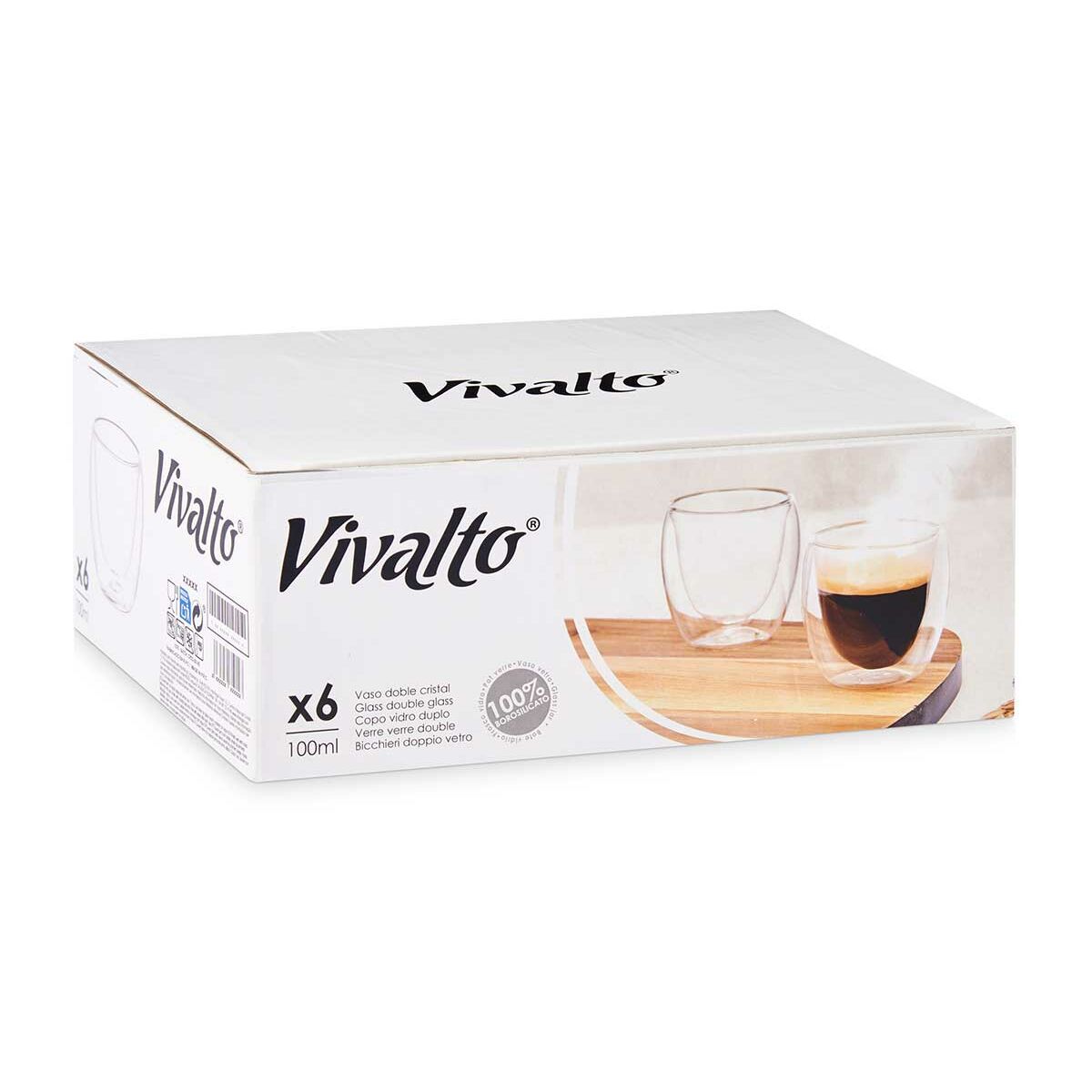 Vaso de agua Vivalto Transparente Vidrio de Borosilicato 100 ml (6 Unidades)