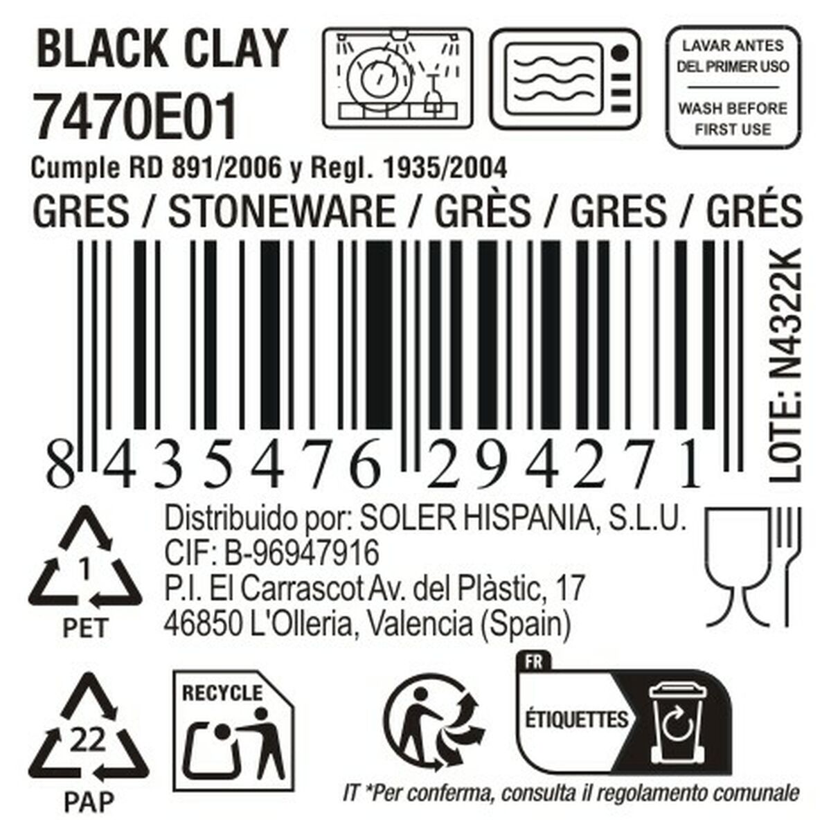 Plato Hondo La Mediterránea Black clay