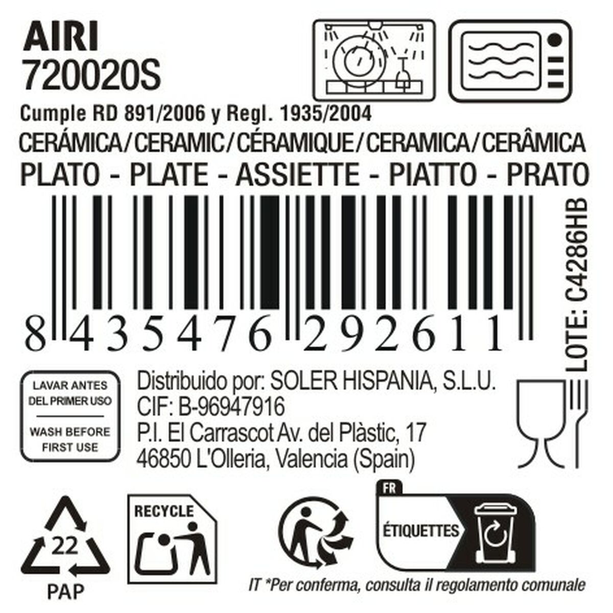 Fuente de Cocina La Mediterránea Airi Redonda (18 Unidades)