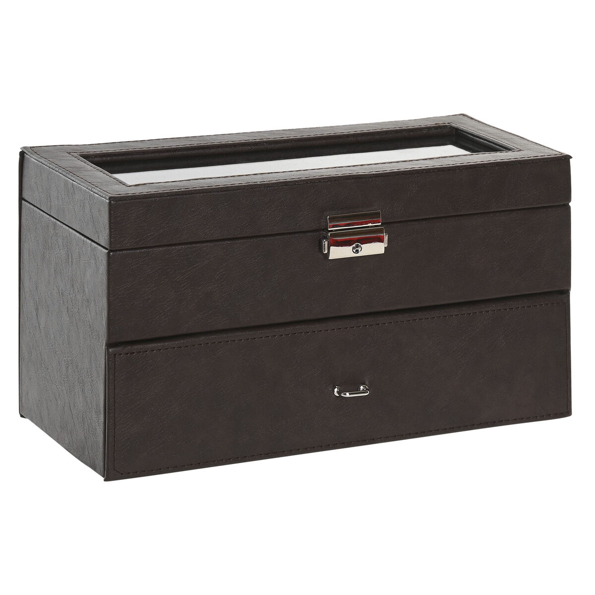 Caja-Joyero Home ESPRIT Marrón Poliuretano Cristal Madera MDF 27,5 x 11 x 15 cm