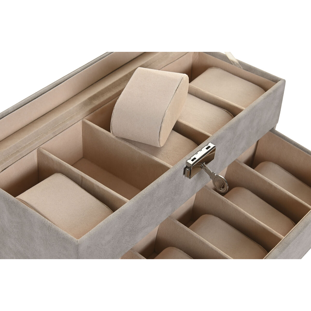 Caja-Joyero Home ESPRIT Gris Poliuretano Cristal Madera MDF 27,5 x 11 x 15 cm