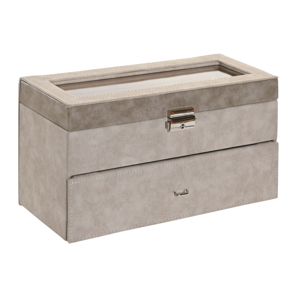 Caja-Joyero Home ESPRIT Gris Poliuretano Cristal Madera MDF 27,5 x 11 x 15 cm