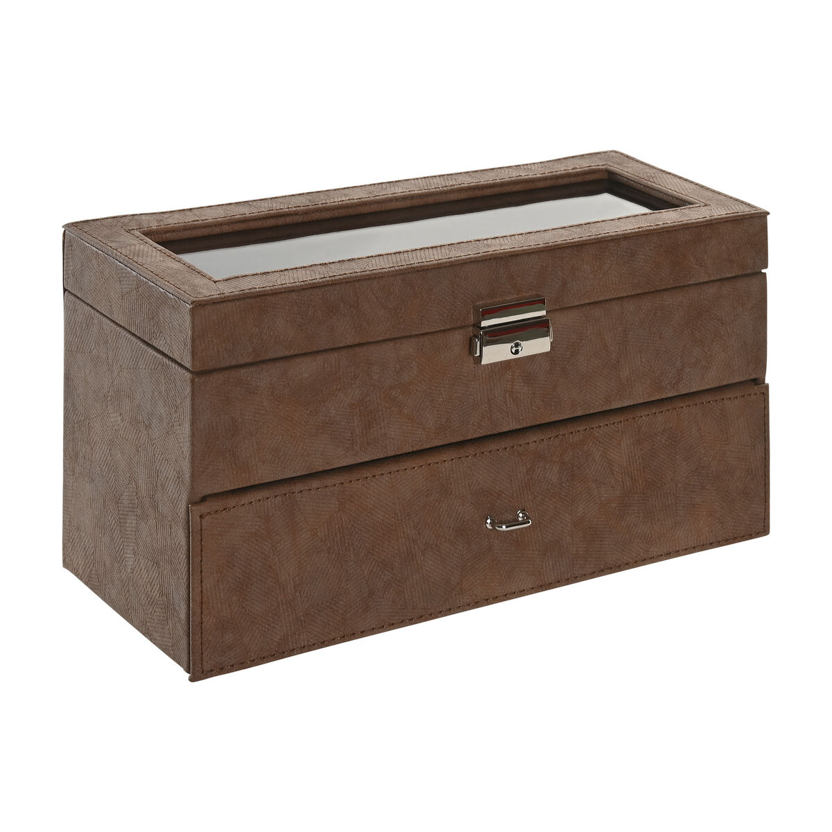 Caja-Joyero Home ESPRIT Marrón Poliuretano Cristal Madera MDF 27,5 X 11 X 15,5 CM